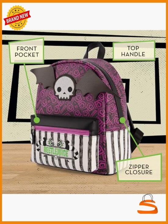 Beetlejuice Mini Backpack Small Travel Bag Purse Adjustable Straps